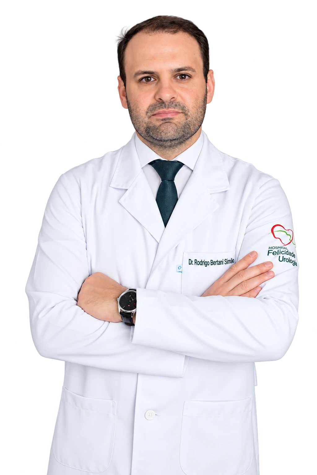 Dr. Rodrigo Bertani Simão de jaleco médico